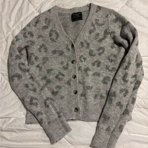 Abercrombie Gray Leopard Print Cardigan Sweater
